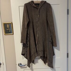 VOCAL gray Hooded Button-Front Asymmetric Tunic